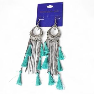 Madden Girl Silver and Aqua Tassel Earrings